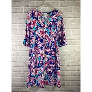 Aryeh NWT Women's Blue Pink Multi Floral Print Activewear Dress Sz Small